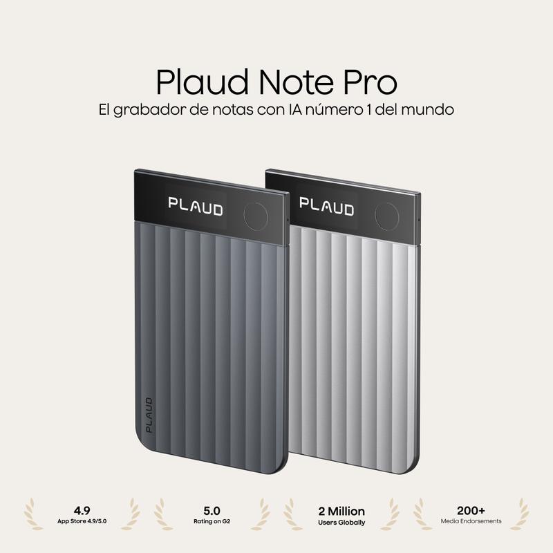 Plaud Note Pro grabadora de voz profesional con IA para reuniones de negocios, llamadas & entrevistas, 4 micrófonos MEMS, pantalla de visualización instantánea, autonomía de 50 horas, transcripción & resumen con IA, gadget de oficina premium & regalo de n