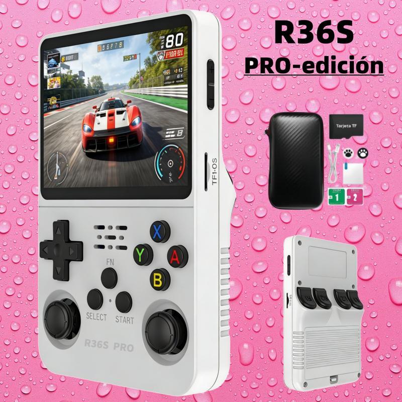 Versión R36S PRO / Estándar R36S, consola de videojuegos retro portátil, dos modelos disponibles. Sistema Linux, 23+ emuladores de alta gama, pantalla 4K de 3.5 pulgadas, almacenamiento 64G/128G opcional, con más de 20.000 / 40.000 juegos integrados.