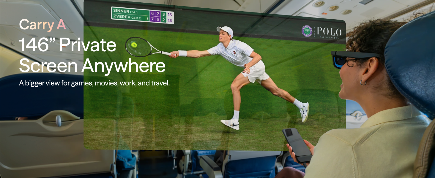 Text reads "Carry A 146&deg; Private 3D Pro Anywhere". Man in cap using a portable 3D camera or sensor device outdoors on tennis court, demonstrating handheld professional imaging equipment.