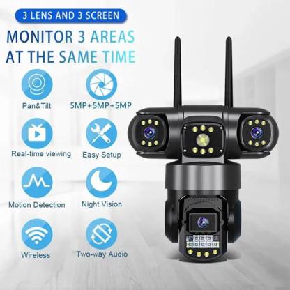 V380 PRO Cámara de seguridad WiFi inalámbrica exterior, múltiples lentes y grabaciones, visión 90/355° completa, audio bidireccional, detección de movimiento, instalación fácil, seguimiento automático + alarma, grabación, gestión por app móvil, seguridad 