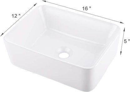 VOKIM - Conjunto de fregadero y llave de baño de 20 x 14 pulgadas, rectángulo moderno sobre el mostrador, porcelana negra, lavabo de cerámica y llave de bronce aceitado