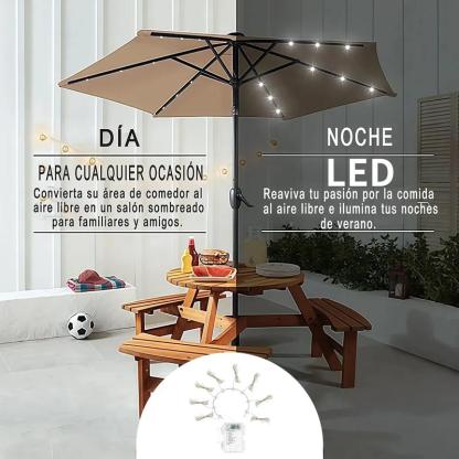 Sombrilla de exterior para jardín, de 2 metros, con luces LED y control remoto, con botón de inclinación y manivela, resistente al viento e impermeable, perfecta para la playa, con protección UV, producto para jardín, jardín, patio y balcón. Sombrilla