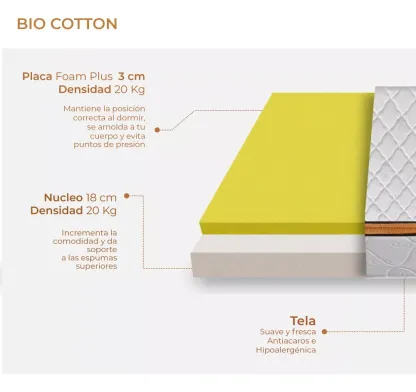 Colchon Queen Size Bio Cotton Memory Foam Bio Mattress Color Blanco-almohada