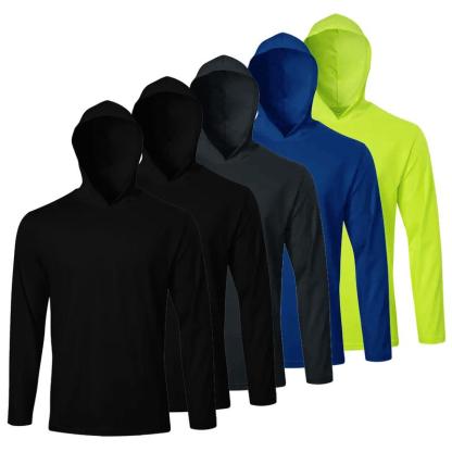 Paquete de 5 piezas | Camisa con capucha protectora solar para hombre, manga larga UPF 50+, ropa deportiva y de trabajo, ideal para pesca, senderismo y actividades al aire libre