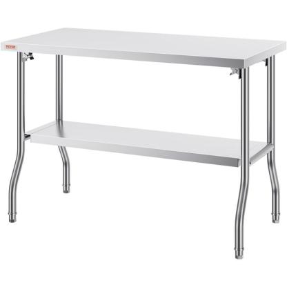 Mesa de preparación comercial plegable, estación de trabajo comercial de 48 x 24 pulgadas con estante inferior, mesa plegable de acero inoxidable resistente con carga de 300 libras.