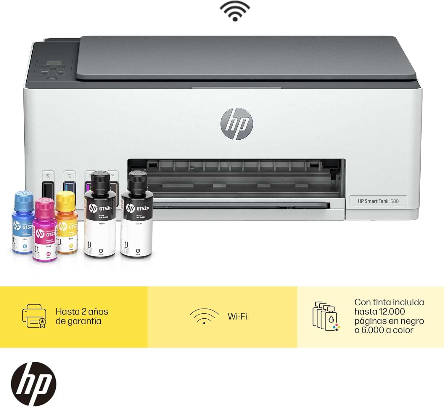 HP Impresora Multifuncional Smart Tank 580, Tinta Continua, Color, Wi-Fi, Dúplex (Doble Cara) Manual, Impresión Desde Smart App, 2 años de Garantía (1F3Y2A)