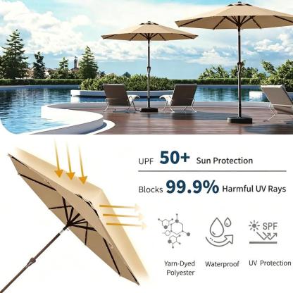 Sombrilla de exterior para jardín, de 2 metros, con luces LED y control remoto, con botón de inclinación y manivela, resistente al viento e impermeable, perfecta para la playa, con protección UV, producto para jardín, jardín, patio y balcón. Sombrilla