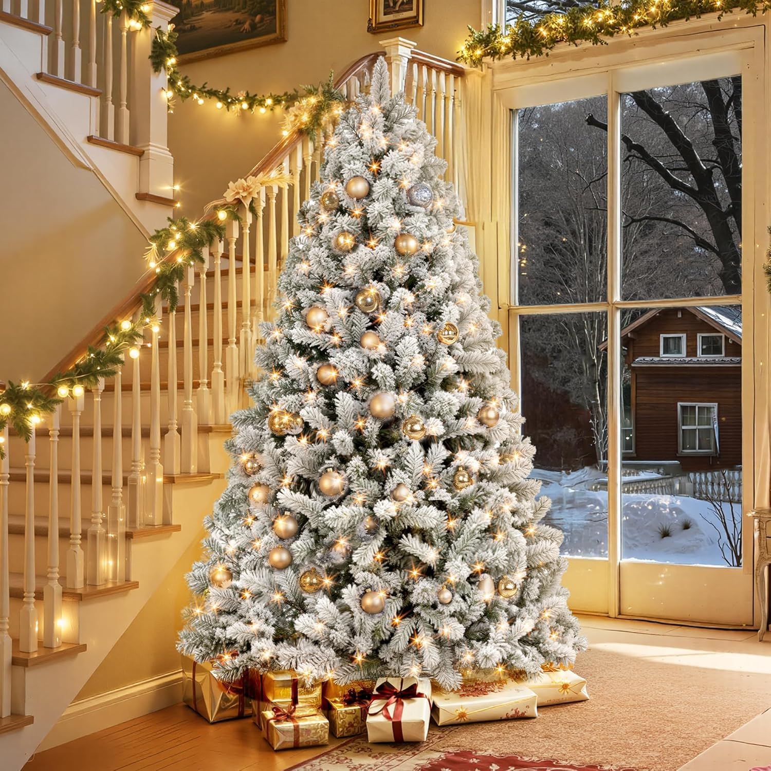 DAHAN Árbol de Navidad Nevado con 250 Luces LED Integradas, 1.8M, PVC y PE, 1072 Puntas, Control por App, Multicolor y Blanco Cálido, Base de Metal