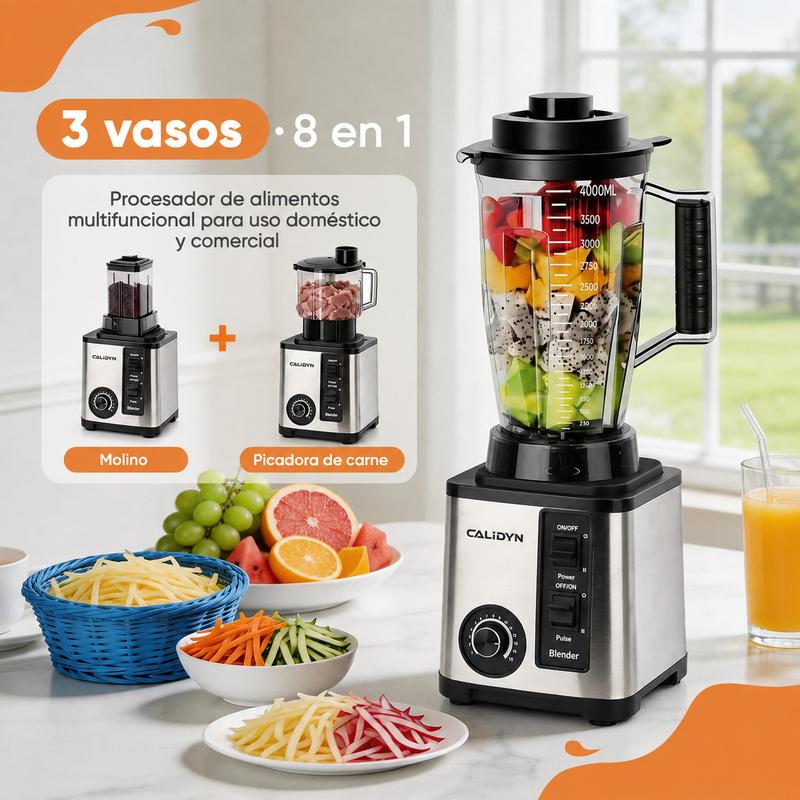 Licuadora Profesional Multifuncional 8 en 1, 9500W, Jarra de 4L, 38,000 RPM y 15 Velocidades, Procesador de Alimentos para Jugos, Carne, Hielo, Café y Especias