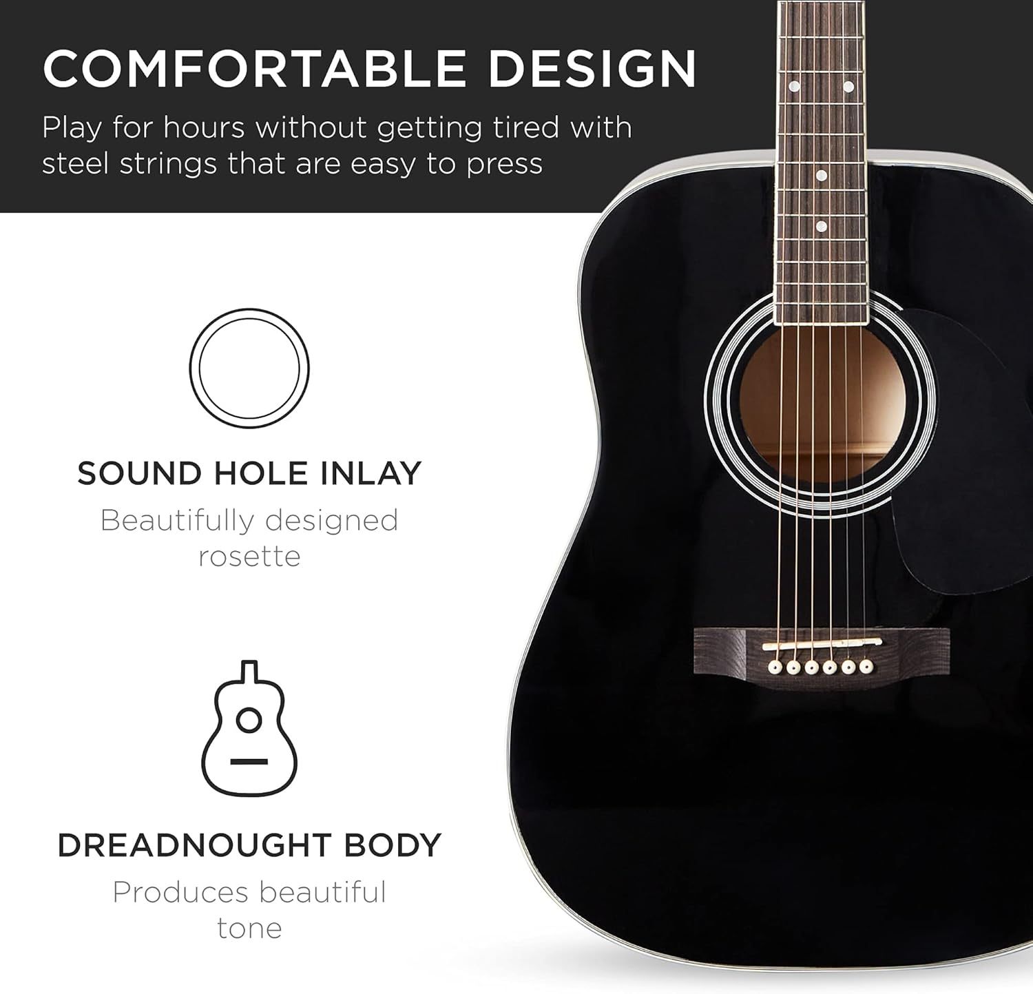 Best Choice Products - Guitarra acústica de madera de 41 pulgadas, negra, kit de guitarra, para principiantes y avanzados, incluye accesorios y bolsa de concierto