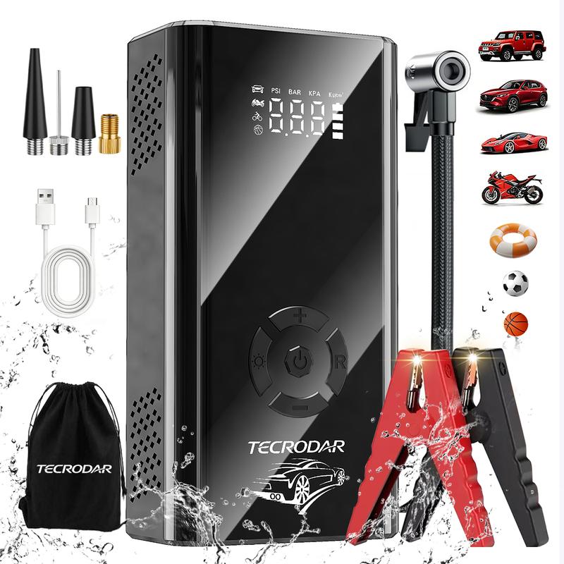 Arrancador de Batería de Auto Compresor de Aire Portátil 150PSI, Inflador con Pantalla Digital, Powerbank, Linterna LED Flash Para Moto,coche, Motocicleta,automóvil