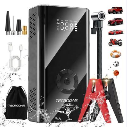 Arrancador de Batería de Auto Compresor de Aire Portátil 150PSI, Inflador con Pantalla Digital, Powerbank, Linterna LED Flash Para Moto,coche, Motocicleta,automóvil