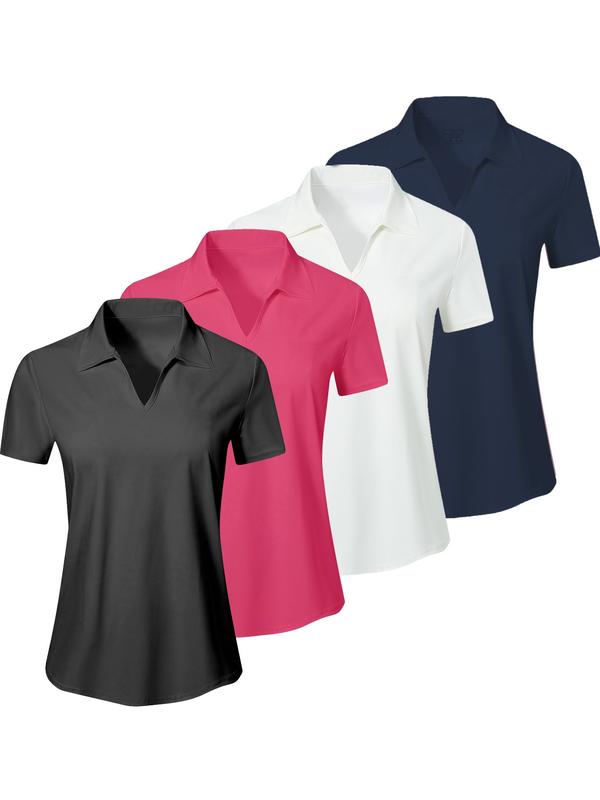 Polo deportivo liso para mujer — Top transpirable, cómodo y de manga corta con cuello, ideal para golf, béisbol y tenis — Ropa deportiva femenina para todas las estaciones