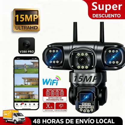 V380 PRO Cámara de seguridad WiFi inalámbrica exterior, múltiples lentes y grabaciones, visión 90/355° completa, audio bidireccional, detección de movimiento, instalación fácil, seguimiento automático + alarma, grabación, gestión por app móvil, seguridad 