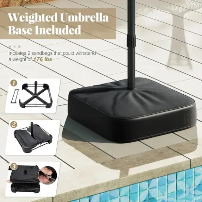 【Luces LED solares】Sombrilla grande de patio COSTWAY de 4,5 m, sombrilla doble extragrande para exteriores con base, 36 luces LED y manivela para jardín, terraza, piscina, patio, decoración del 4 de julio, regalo para papá