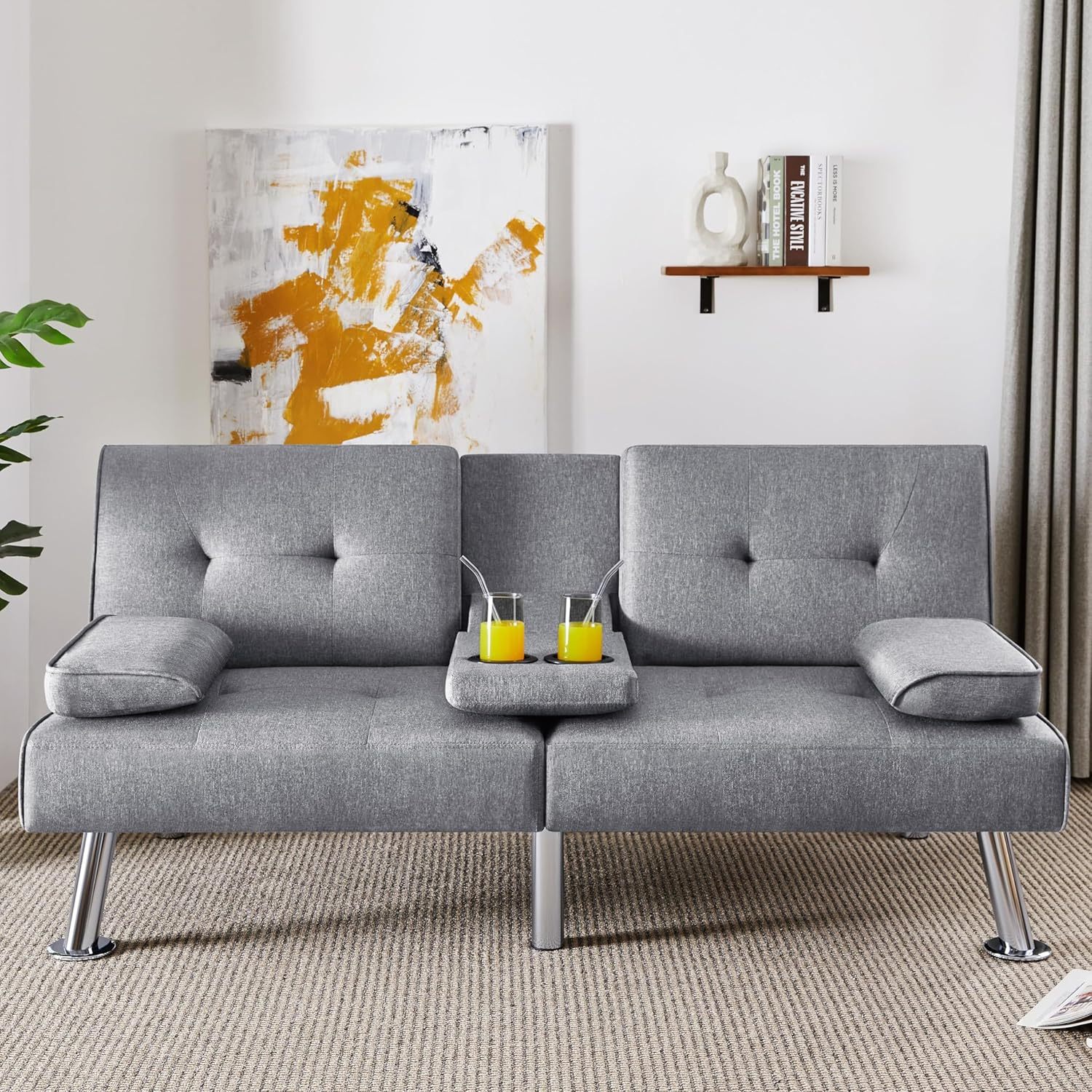 Yaheetech - Sofá Cama Convertible Ajustable, Moderno sillón reclinable de Piel sintética Reversible, sofá Cama Plegable, reposabrazos extraíbles, portavasos, 3 ángulos, Capacidad de 700 Libras, Color