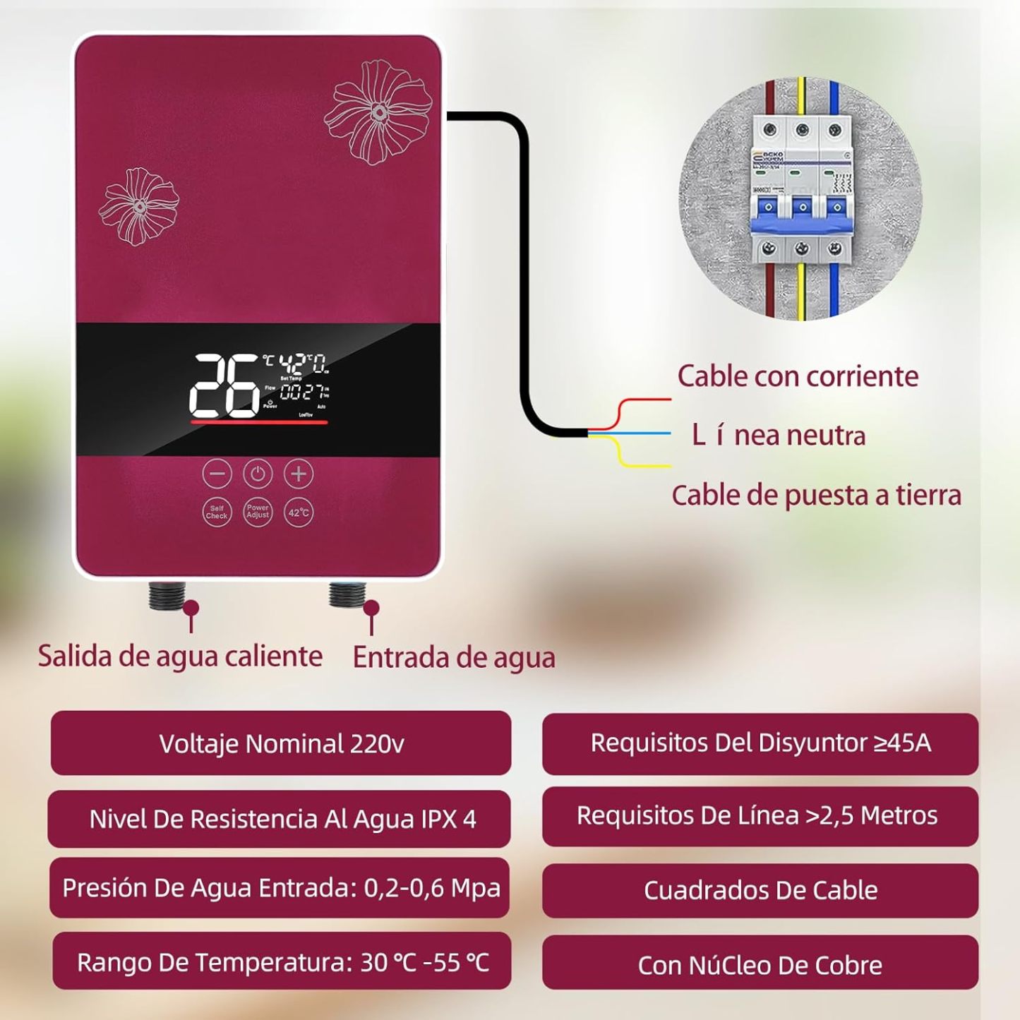 Calentador de Agua Electrico, Calentador de Agua instantaneo con Cabezal de Ducha, Pantalla Táctil de Ajuste Temp, Control Remoto, 5KW Calentador Electrico para Hogar Agua, Ahorra Hasta 80% de Gas