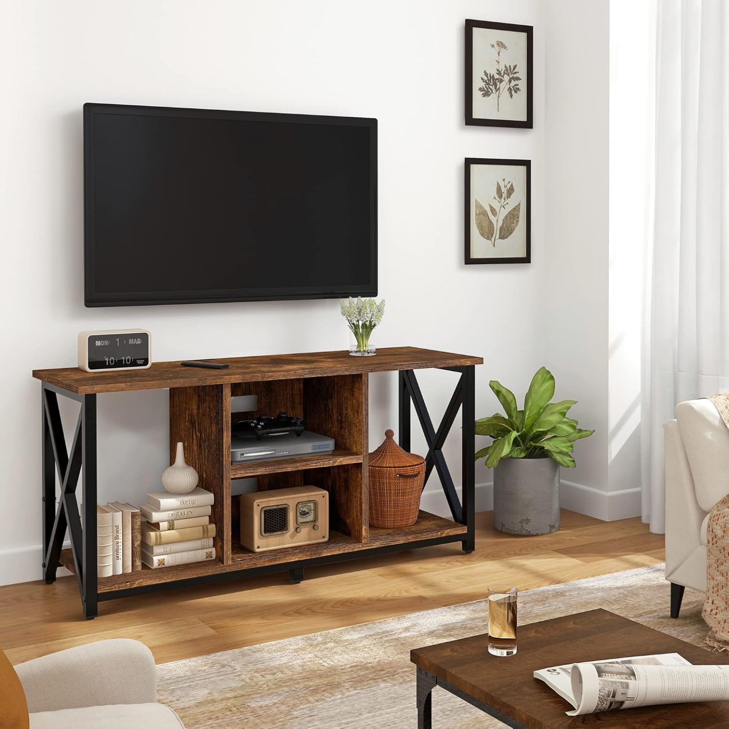FABATO Mueble para TV 120 CM X 62 CM - Centro De Entretenimiento para TV de Madera - Regleta con 4 enchufes - Repisas Almacenamiento y colocación de Accesorios, Consolas o Decoración