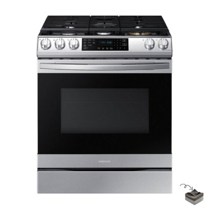 Samsung - 6,0 pies cúbicos. Estufa de convección a gas deslizable con control frontal, Air Fry y Wi-Fi, resistente a huellas dactilares, acero inoxidable