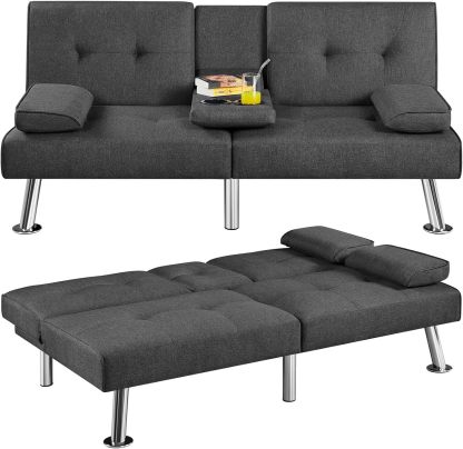 Yaheetech - Sofá Cama Convertible Ajustable, Moderno sillón reclinable de Piel sintética Reversible, sofá Cama Plegable, reposabrazos extraíbles, portavasos, 3 ángulos, Capacidad de 700 Libras, Color