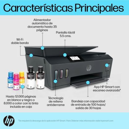 HP Impresora Multifuncional HP Smart Tank 530, Tinta Continua, Color, Wi-Fi, Dúplex (Doble Cara) Manual, ADF Alimentador Automático (4SB24A)