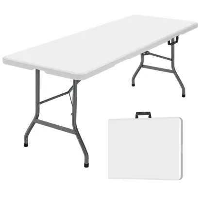 Mesa Plegable de 6 Pies (Set de Mesa Plegable de 6 pies y Mantel: ZB-6FT), con Asa de Transporte Integrada y Patas de Acero Aleado; Portátil y de Uso Rudo para Fiestas, Comedor, Bodas, Eventos, Picnics, Interiores, Exteriores, Camping y Uso General — Bla