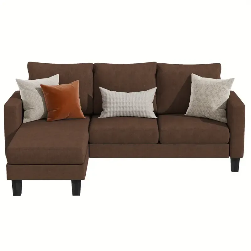 Sofá seccional convertible, sofá de 3 plazas en forma de L con tela de lino, otomana móvil Sofá pequeño para apartamentos pequeños, sala de estar y oficina (gris oscuro)