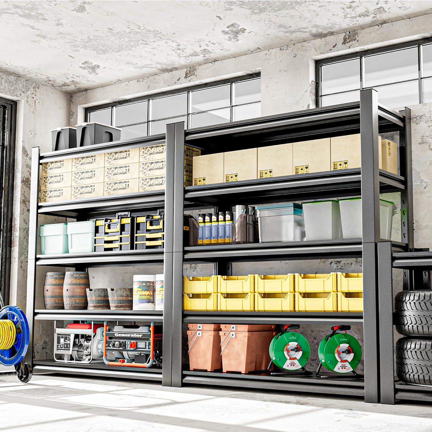 OLLRRACT - Estantería de almacenamiento para cochera, resistente – Estantes de cochera de 72 pulgadas de alto, estantes ajustables de metal de 5 niveles, estante de almacenamiento industrial, estante