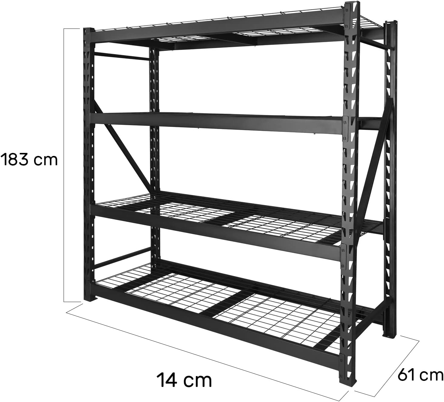 Rack & Pack Estante de Acero 4 Niveles 183 X 61 cm Organizador de Uso Rudo Soporta 2 Toneladas Anaqueles para Negocio Ajustable con 4 Repisas Estanteria Metalica Industrial Almacenamiento Color Negro