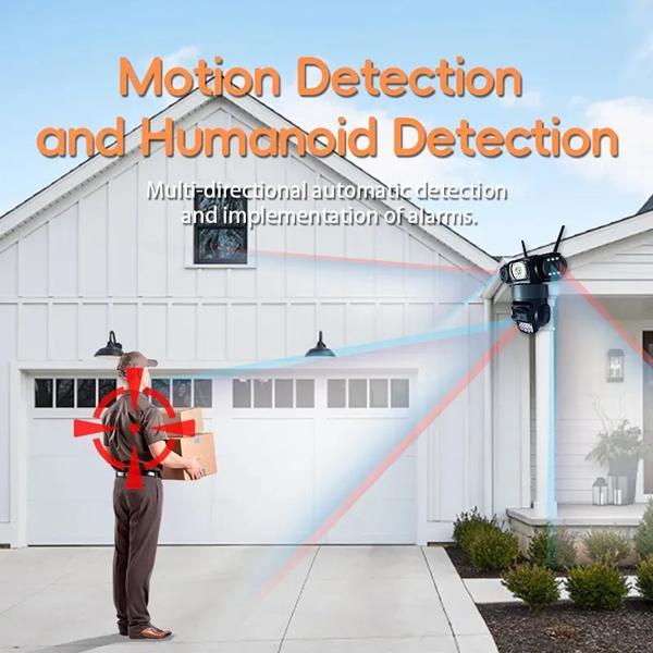 V380 PRO Cámara de seguridad WiFi inalámbrica exterior, múltiples lentes y grabaciones, visión 90/355° completa, audio bidireccional, detección de movimiento, instalación fácil, seguimiento automático + alarma, grabación, gestión por app móvil, seguridad 