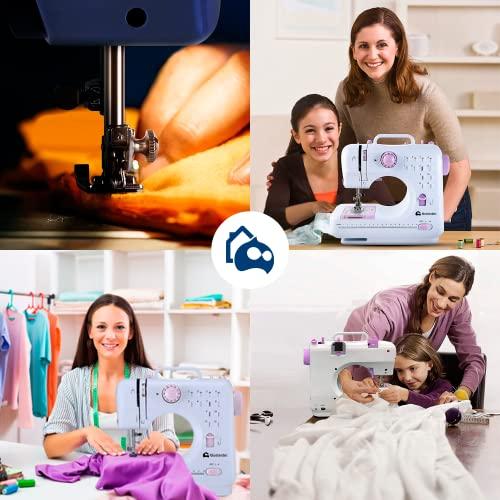 Bluelander Máquina de Coser Eléctrica Mini, Máquina de Coser Portátil con 12 Puntadas y Luz LED, Ideal para Ropa, Fundas de Almohadas y Sábanas