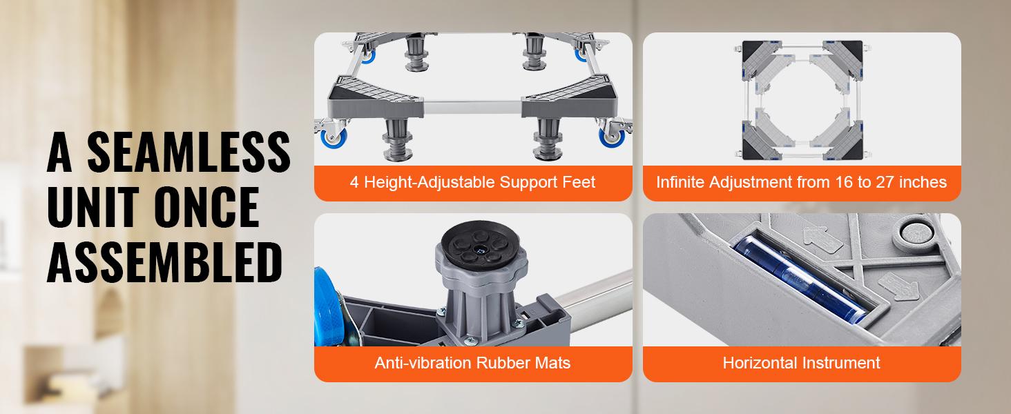 【Summerfinds】VEVOR Durable Universal Fit Appliance Base, 400 lbs Load Capacity, 4 Steel Tubes, 4 Lockable Swivel Wheels with Brakes, 16-27 In Adjustable, Hassle-Free Assembly, for Washer, Dryer Stand, Refrigerator, Appliances 【Summerfinds】VEVOR Durable Universal Fit Appliance Base, 400 lbs Load Capacity, 4 Steel Tubes, 4 Lockable Swivel Wheels with Brakes, 16-27 In Adjustable, Hassle-Free Assembly, for Washer, Dryer Stand, Refrigerator, Appliances