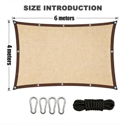 Malla Sombra Para Jardin 6x4 Metros Con Cuerda De 10 Metros + 4 Hebilla, 95 % De Bloqueo De La Luz Protección Uv Antiviento Y Impermeable Apto Para Uso En Exteriores, Patios Y Cocheras Beige