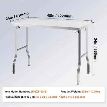 yg-Mesa de preparación comercial plegable, estación de trabajo comercial de 48 x 24 pulgadas con estante inferior, mesa plegable de acero inoxidable resistente con carga de 300 libras.