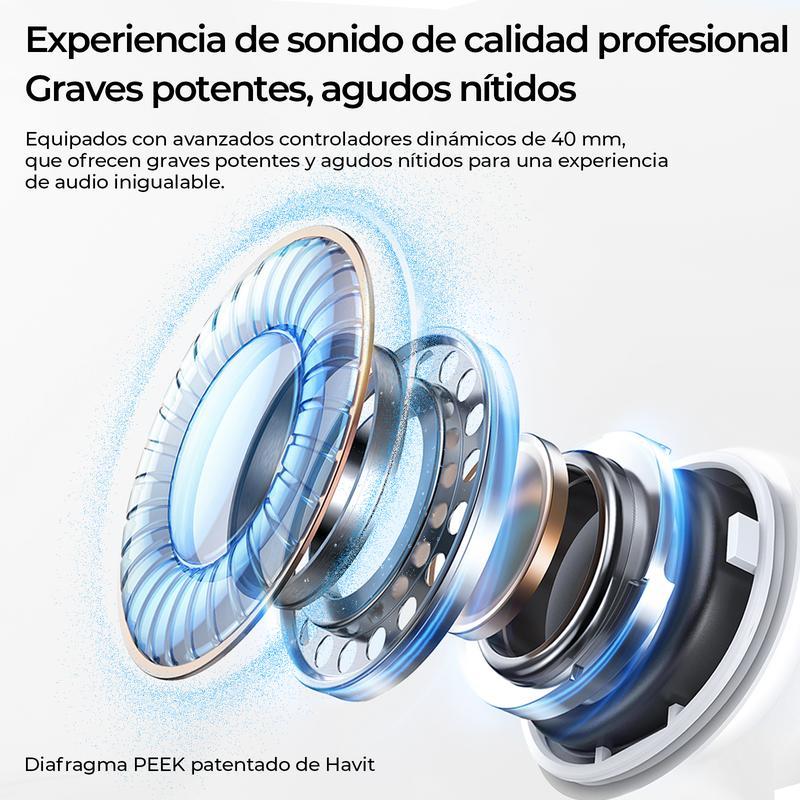 Mejores que los AirPods Max Audífonos HAVIT SPACE S1 Diadema | ANC Híbrido -45dB | Batería 100 Horas | Bluetooth 6.0 | Audio Hi-Res LHDC | Espuma Memoria Cómodos Todo el Día| 5 Micrófonos ENC Llamadas Nítidas | Carga Rápida 5min=5h | Audio Espacial | Cone