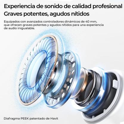 Mejores que los AirPods Max Audífonos HAVIT SPACE S1 Diadema | ANC Híbrido -45dB | Batería 100 Horas | Bluetooth 6.0 | Audio Hi-Res LHDC | Espuma Memoria Cómodos Todo el Día| 5 Micrófonos ENC Llamadas Nítidas | Carga Rápida 5min=5h | Audio Espacial | Cone