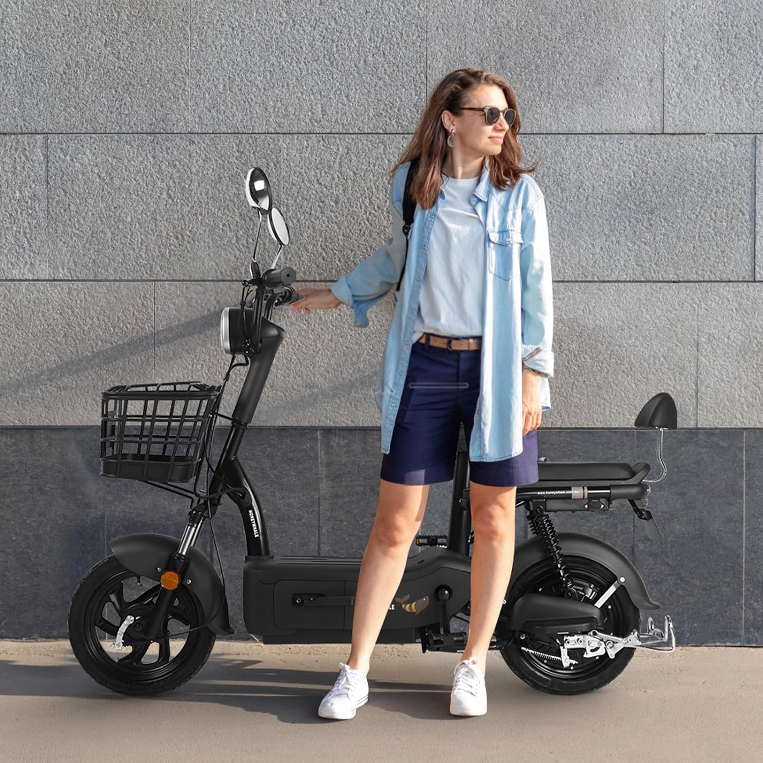 HONEYWHALE U1s Bicicleta eléctrica para adultos, bicicleta eléctrica con alarma, motor máximo 650W, velocidad máxima 31KM/H, autónoma 60-65KM, batería de gran capacidad 20AH, dos asientos