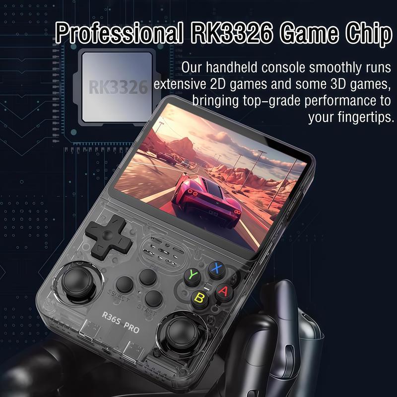 Versión R36S PRO / Estándar R36S, consola de videojuegos retro portátil, dos modelos disponibles. Sistema Linux, 23+ emuladores de alta gama, pantalla 4K de 3.5 pulgadas, almacenamiento 64G/128G opcional, con más de 20.000 / 40.000 juegos integrados.