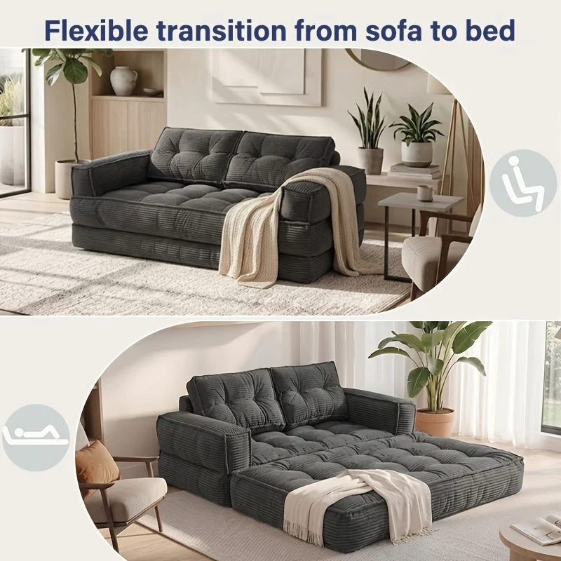 Sofá cama doble tapizado, plegable y convertible, ideal para espacios pequeños como apartamentos, residencias estudiantiles o salas de estar pequeñas. Puede utilizarse para relajarse, leer o tomar una siesta.