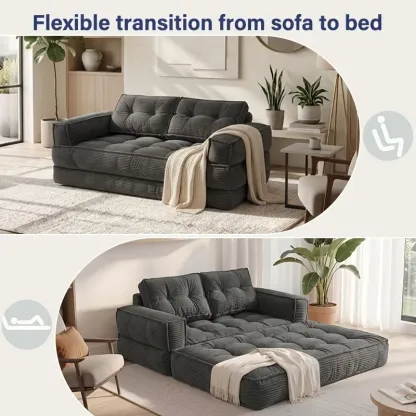 Sofá cama doble tapizado, plegable y convertible, ideal para espacios pequeños como apartamentos, residencias estudiantiles o salas de estar pequeñas. Puede utilizarse para relajarse, leer o tomar una siesta.