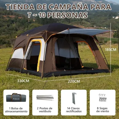 Casa De Campaña Grandes 7 A 10 Personas Tienda FUNJN Casa De Acampar Grande Impermeable Fácil Instalar Gran Espacio Color Marrón