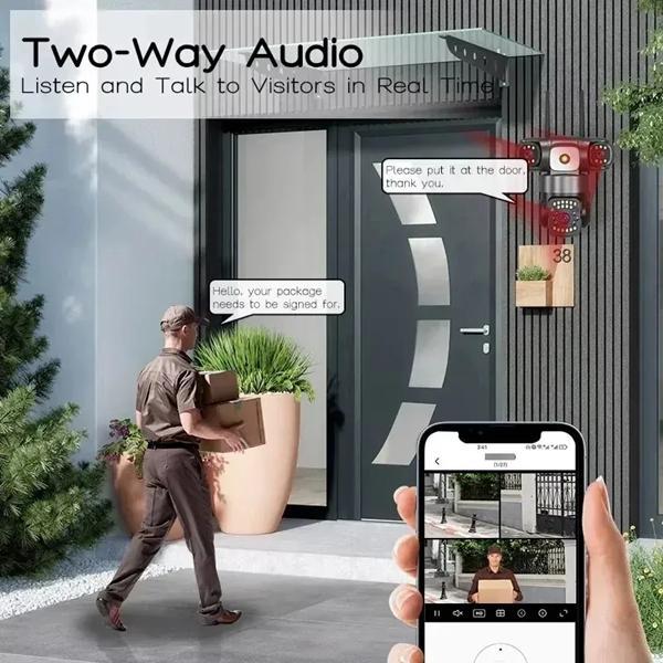 V380 PRO Cámara de seguridad WiFi inalámbrica exterior, múltiples lentes y grabaciones, visión 90/355° completa, audio bidireccional, detección de movimiento, instalación fácil, seguimiento automático + alarma, grabación, gestión por app móvil, seguridad 