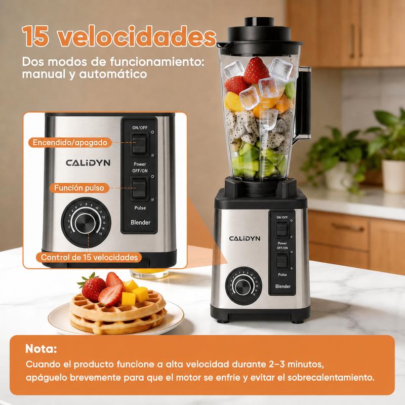 Licuadora Profesional Multifuncional 8 en 1, 9500W, Jarra de 4L, 38,000 RPM y 15 Velocidades, Procesador de Alimentos para Jugos, Carne, Hielo, Café y Especias