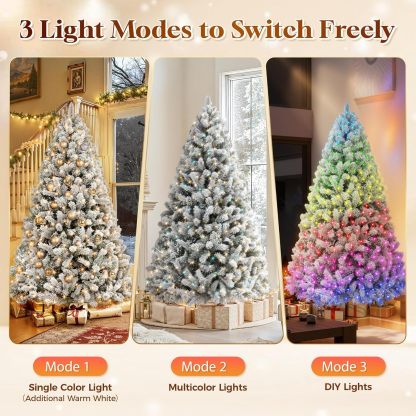 DAHAN Árbol de Navidad Nevado con 250 Luces LED Integradas, 1.8M, PVC y PE, 1072 Puntas, Control por App, Multicolor y Blanco Cálido, Base de Metal