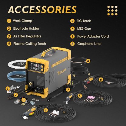 TOOLIOM MIG/TIG/CUT/Stick Soldador 5 en 1 Máquina de soldadura multiproceso de 110/220 V de doble voltaje de aluminio para máquina de soldadura compatible con pistola de carrete