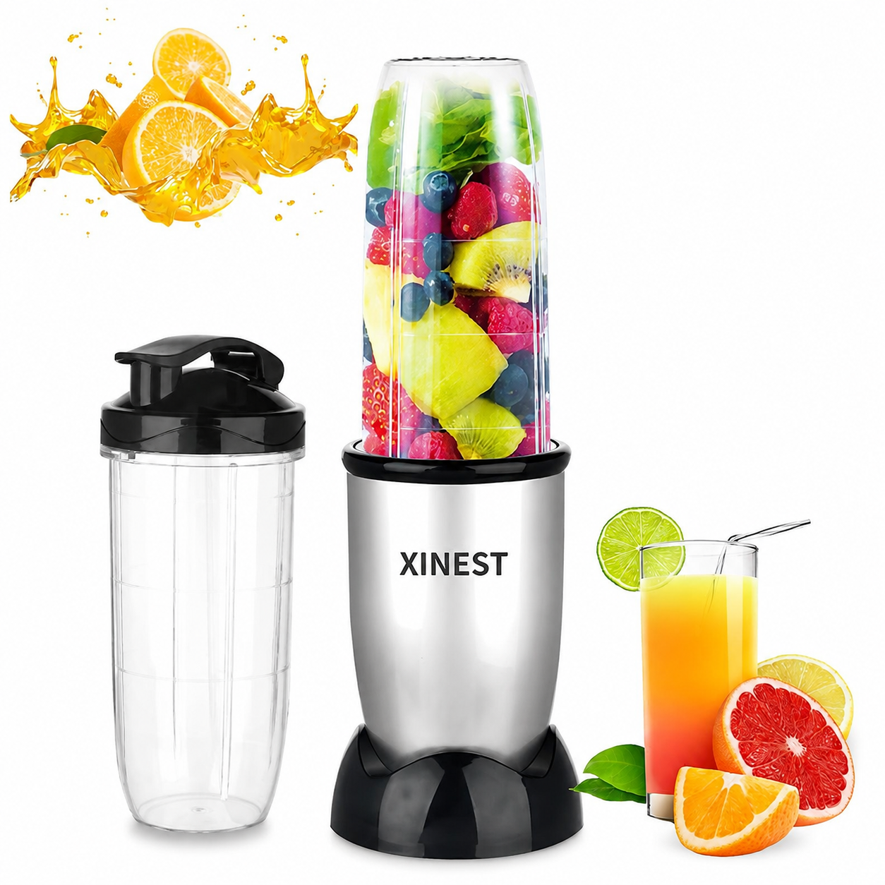 Xinest 500w Licuadora Portátil Con 2 Vaso De Plástico Color Plateado