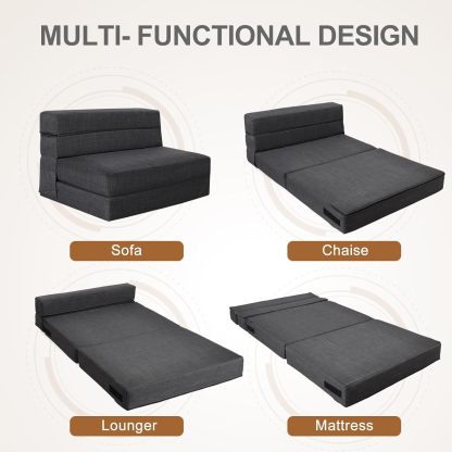 Nigoone - Sofá plegable tamaño Queen de espuma viscoelástica con 2 almohadas, sillón perezoso, triple futón, camas convertibles, funda lavable, gris oscuro