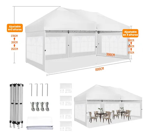Toldo Carpa Impermeable Plegable Con Paredes Laterales 3*6m