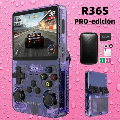 Versión R36S PRO / Estándar R36S, consola de videojuegos retro portátil, dos modelos disponibles. Sistema Linux, 23+ emuladores de alta gama, pantalla 4K de 3.5 pulgadas, almacenamiento 64G/128G opcional, con más de 20.000 / 40.000 juegos integrados.