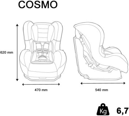 Disney - COSMO Autoasiento Grupo 0/1/2 (0-25Kg) - Made in France - Respaldo de carretera 0-10Kg - Inclinable -